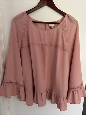 a new day Rose Pink Ruffle-Hem Peasant Blouse
